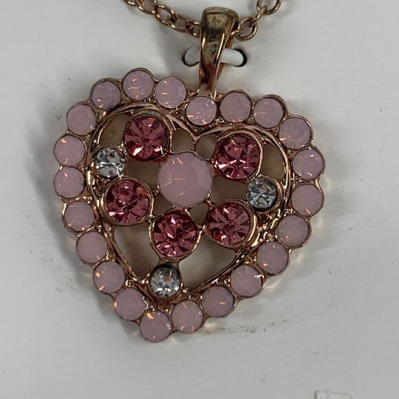 Merry & Bright Pink Heart Pendant & Gold Chainlink Necklace & Earring Set 18"L - Picture 3 of 5